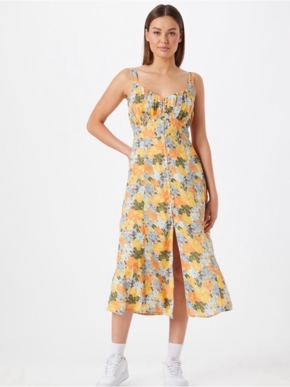 Abercrombie & Fitch Yellow Orange Blue Floral Maxi Dress